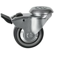 75MM BOLT HOLE BRAKED GREYÃÂöRUBBER TYRE SWIVEL CASTORÃÂöLIGHT DUTYÃÂöPT NO RT3A-BHBGREY-PB/TG