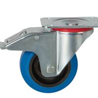 80MM PLATE BRAKED BLUEÃÂöRUBBER TYRE CASTOR SWIVELÃÂöMEDIUM DUTYÃÂöPT NO RT3LPBBLU