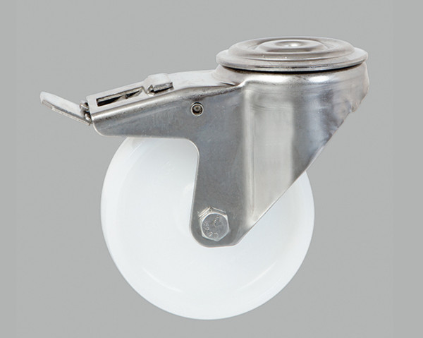 80MM ST/ST BOLT HOLE BRAKEDÃÂÃÂ¶SWIVEL NYLON TYRE CASTORÃÂÃÂ¶MEDIUM DUTYÃÂÃÂ¶PT NO RT3-DSSBHBNY