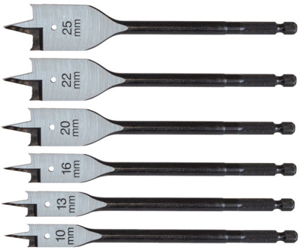 CK 6PC FLAT WOOD BIT SET??10,13,16,20,22,25MM??T2942P